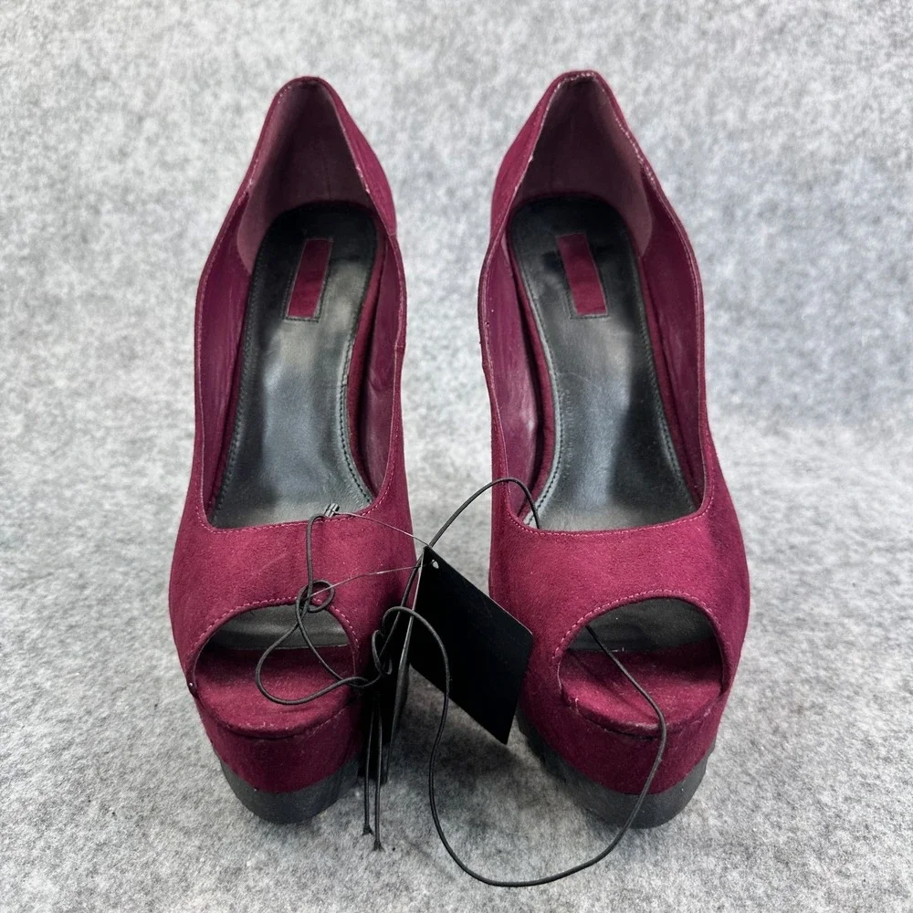 Forever 21 Womens Size 8.5 Heels Wine Faux Suede Peep Toe Platform Stilleto New